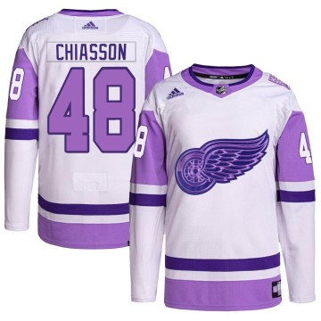 Authentic Adidas Men's Alex Chiasson Detroit Red Wings Hockey Fights Cancer Primegreen Jersey - White/Purple