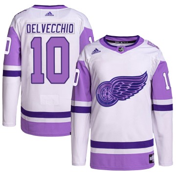 Authentic Adidas Men's Alex Delvecchio Detroit Red Wings Hockey Fights Cancer Primegreen Jersey - White/Purple