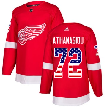 Authentic Adidas Men's Andreas Athanasiou Detroit Red Wings USA Flag Fashion Jersey - Red