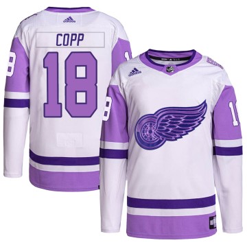 Authentic Adidas Men's Andrew Copp Detroit Red Wings Hockey Fights Cancer Primegreen Jersey - White/Purple