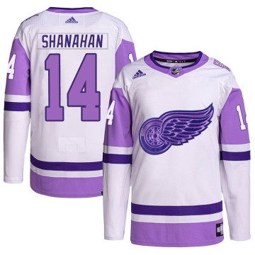 Authentic Adidas Men's Brendan Shanahan Detroit Red Wings Hockey Fights Cancer Primegreen Jersey - White/Purple