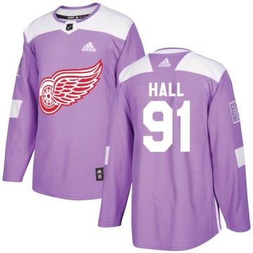Authentic Adidas Men's Curtis Hall Detroit Red Wings Hockey Fights Cancer Practice Jersey - Purple