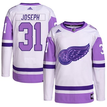 Authentic Adidas Men's Curtis Joseph Detroit Red Wings Hockey Fights Cancer Primegreen Jersey - White/Purple