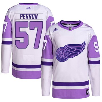 Authentic Adidas Men's David Perron Detroit Red Wings Hockey Fights Cancer Primegreen Jersey - White/Purple