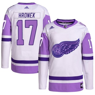 Authentic Adidas Men's Filip Hronek Detroit Red Wings Hockey Fights Cancer Primegreen Jersey - White/Purple
