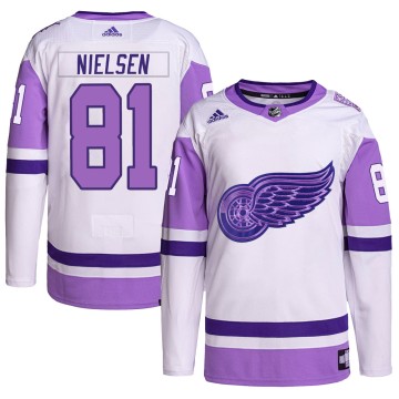 Authentic Adidas Men's Frans Nielsen Detroit Red Wings Hockey Fights Cancer Primegreen Jersey - White/Purple