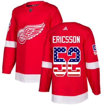 Authentic Adidas Men's Jonathan Ericsson Detroit Red Wings USA Flag Fashion Jersey - Red