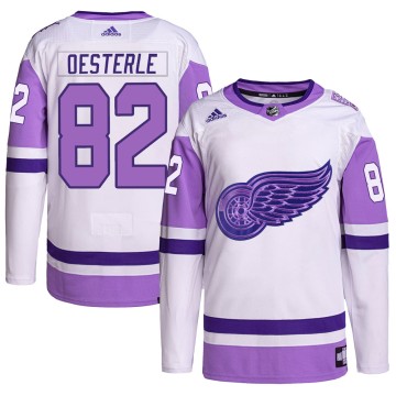 Authentic Adidas Men's Jordan Oesterle Detroit Red Wings Hockey Fights Cancer Primegreen Jersey - White/Purple