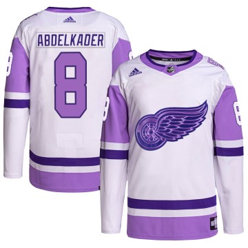 Authentic Adidas Men's Justin Abdelkader Detroit Red Wings Hockey Fights Cancer Primegreen Jersey - White/Purple