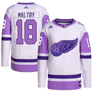 Authentic Adidas Men's Kirk Maltby Detroit Red Wings Hockey Fights Cancer Primegreen Jersey - White/Purple
