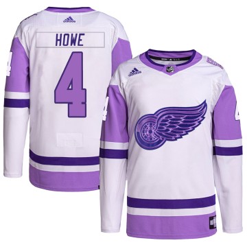 Authentic Adidas Men's Mark Howe Detroit Red Wings Hockey Fights Cancer Primegreen Jersey - White/Purple