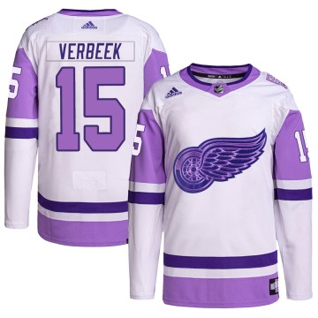 Authentic Adidas Men's Pat Verbeek Detroit Red Wings Hockey Fights Cancer Primegreen Jersey - White/Purple