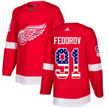 Authentic Adidas Men's Sergei Fedorov Detroit Red Wings USA Flag Fashion Jersey - Red