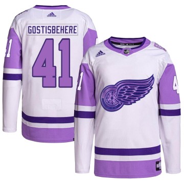 Authentic Adidas Men's Shayne Gostisbehere Detroit Red Wings Hockey Fights Cancer Primegreen Jersey - White/Purple