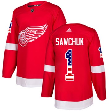 Authentic Adidas Men's Terry Sawchuk Detroit Red Wings USA Flag Fashion Jersey - Red