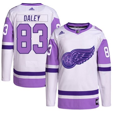 Authentic Adidas Men's Trevor Daley Detroit Red Wings Hockey Fights Cancer Primegreen Jersey - White/Purple
