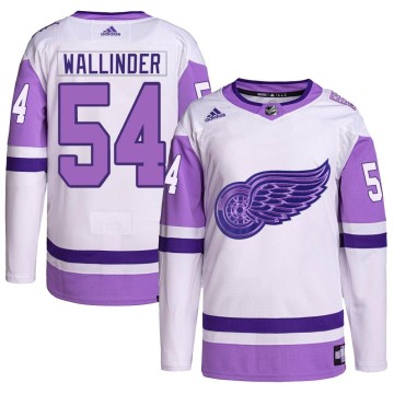 Authentic Adidas Men's William Wallinder Detroit Red Wings Hockey Fights Cancer Primegreen Jersey - White/Purple
