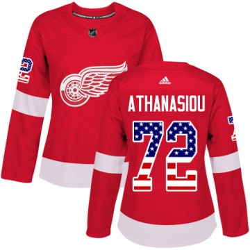 Authentic Adidas Women's Andreas Athanasiou Detroit Red Wings USA Flag Fashion Jersey - Red