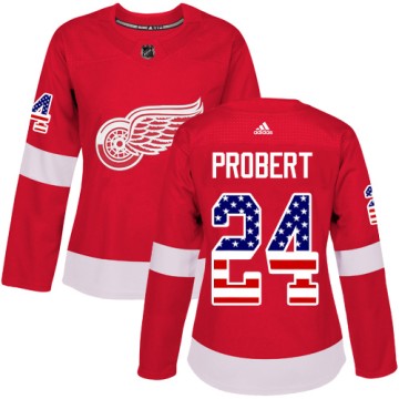Authentic Adidas Women's Bob Probert Detroit Red Wings USA Flag Fashion Jersey - Red