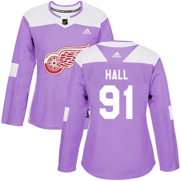 Authentic Adidas Women's Curtis Hall Detroit Red Wings Hockey Fights Cancer Practice Jersey - Purple