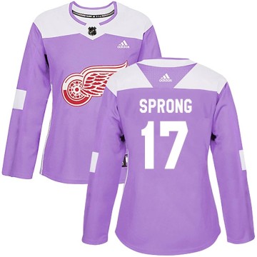 Authentic Adidas Women's Daniel Sprong Detroit Red Wings Hockey Fights Cancer Practice Jersey - Purple