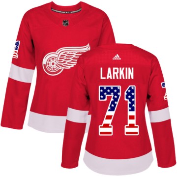 Authentic Adidas Women's Dylan Larkin Detroit Red Wings USA Flag Fashion Jersey - Red