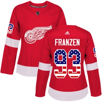 Authentic Adidas Women's Johan Franzen Detroit Red Wings USA Flag Fashion Jersey - Red