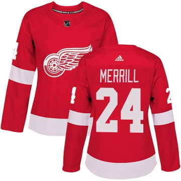 Authentic Adidas Women's Jon Merrill Detroit Red Wings Home Jersey - Red