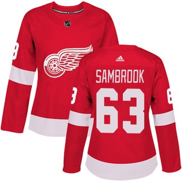 Authentic Adidas Women's Jordan Sambrook Detroit Red Wings Home Jersey - Red