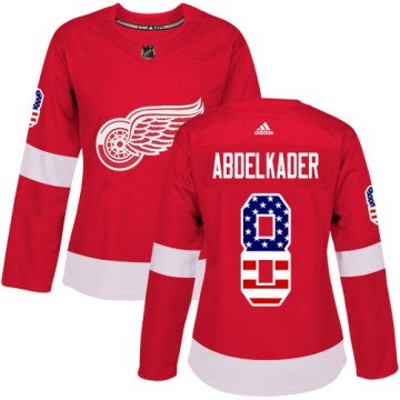 Authentic Adidas Women's Justin Abdelkader Detroit Red Wings USA Flag Fashion Jersey - Red