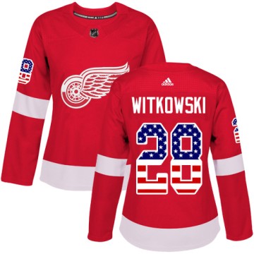 Authentic Adidas Women's Luke Witkowski Detroit Red Wings USA Flag Fashion Jersey - Red