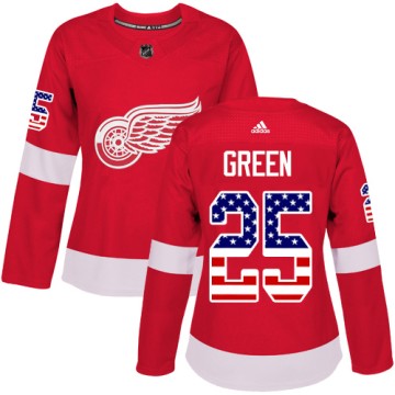 Authentic Adidas Women's Mike Green Detroit Red Wings Red USA Flag Fashion Jersey - Green
