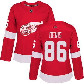 Authentic Adidas Women's Simon Denis Detroit Red Wings Home Jersey - Red