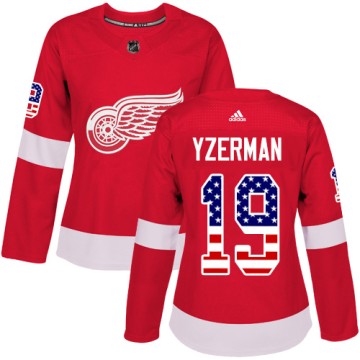 Authentic Adidas Women's Steve Yzerman Detroit Red Wings USA Flag Fashion Jersey - Red