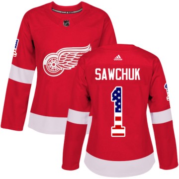 Authentic Adidas Women's Terry Sawchuk Detroit Red Wings USA Flag Fashion Jersey - Red