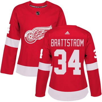 Authentic Adidas Women's Victor Brattstrom Detroit Red Wings Home Jersey - Red
