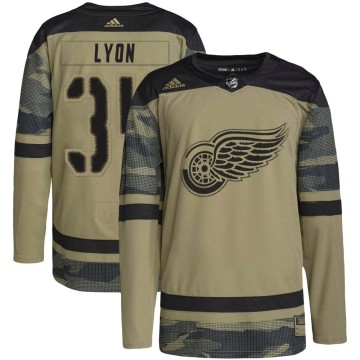 Authentic Adidas Youth Alex Lyon Detroit Red Wings Military Appreciation Practice Jersey - Camo