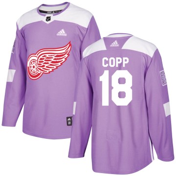 Authentic Adidas Youth Andrew Copp Detroit Red Wings Hockey Fights Cancer Practice Jersey - Purple