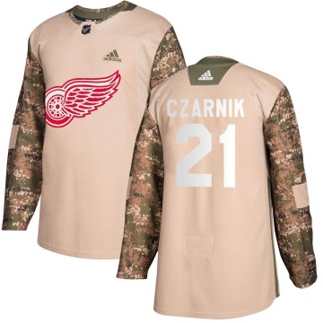 Authentic Adidas Youth Austin Czarnik Detroit Red Wings Veterans Day Practice Jersey - Camo