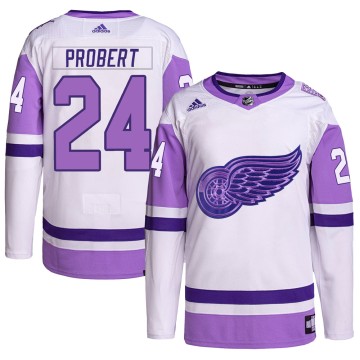 Authentic Adidas Youth Bob Probert Detroit Red Wings Hockey Fights Cancer Primegreen Jersey - White/Purple