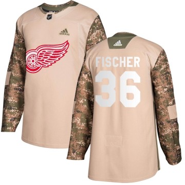 Authentic Adidas Youth Christian Fischer Detroit Red Wings Veterans Day Practice Jersey - Camo