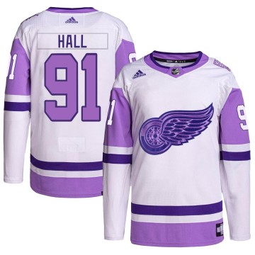 Authentic Adidas Youth Curtis Hall Detroit Red Wings Hockey Fights Cancer Primegreen Jersey - White/Purple