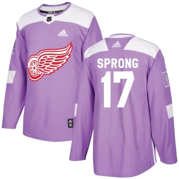 Authentic Adidas Youth Daniel Sprong Detroit Red Wings Hockey Fights Cancer Practice Jersey - Purple