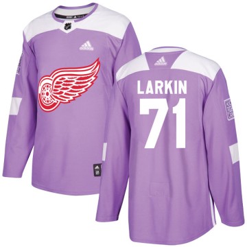 Authentic Adidas Youth Dylan Larkin Detroit Red Wings Hockey Fights Cancer Practice Jersey - Purple