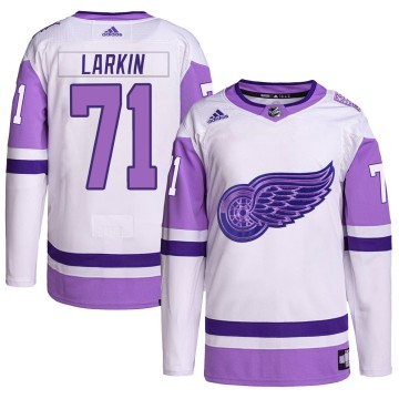 Authentic Adidas Youth Dylan Larkin Detroit Red Wings Hockey Fights Cancer Primegreen Jersey - White/Purple