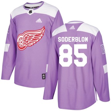 Authentic Adidas Youth Elmer Soderblom Detroit Red Wings Hockey Fights Cancer Practice Jersey - Purple