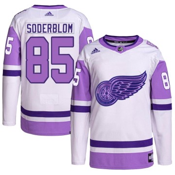 Authentic Adidas Youth Elmer Soderblom Detroit Red Wings Hockey Fights Cancer Primegreen Jersey - White/Purple