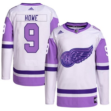 Authentic Adidas Youth Gordie Howe Detroit Red Wings Hockey Fights Cancer Primegreen Jersey - White/Purple