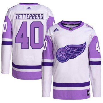 Authentic Adidas Youth Henrik Zetterberg Detroit Red Wings Hockey Fights Cancer Primegreen Jersey - White/Purple