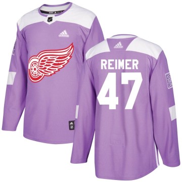 Authentic Adidas Youth James Reimer Detroit Red Wings Hockey Fights Cancer Practice Jersey - Purple